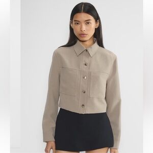 Womens Beige Cropped Button-Front Jacket